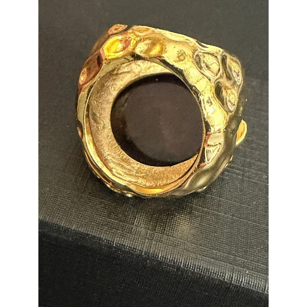 Vintage Ring Brutalist Chunky Alligator Rhinestone Gold Tone Pinky Size 5